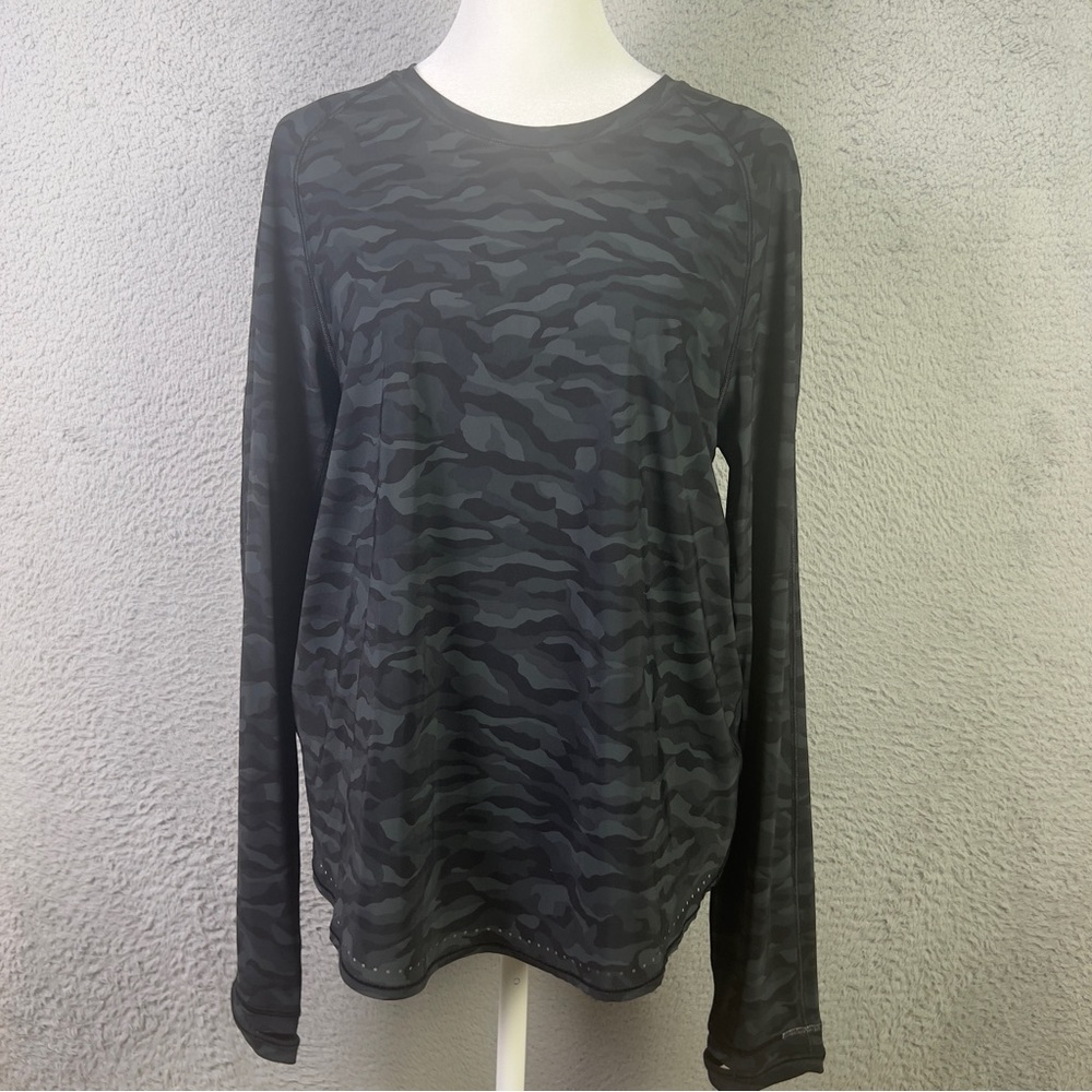 Lululemon Rise and Run Top Womens 8 Black Grey Camo Long Sleeve Athletic